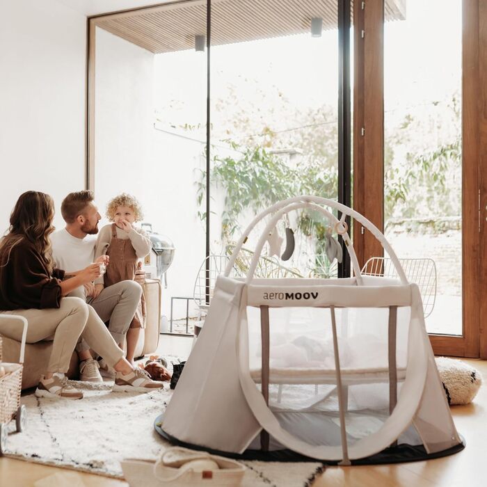 Дитяче ліжечко для немовлят - Встановлення за 2 секунди - Надзвичайно легке та компактне - 2 рівні для немовлят та малюків - Високоякісний матрац - Білий пісок