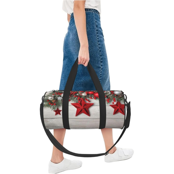 Спортивна сумка для подорожей, принт Різдвяні кулі, сумка на нічліг, чорна, універсальний розмір
