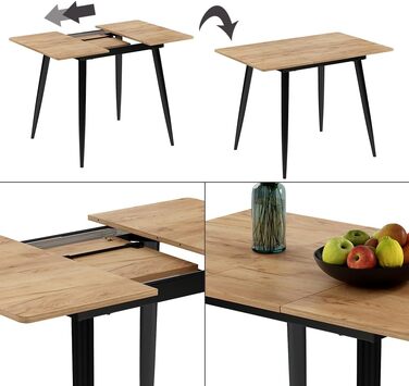 Обідній стіл Vicco Beaver, чорний/золотий крафт-дуб, 80 x 70 см, розкладний, золотий крафт-дуб/чорний 80-110x75x70