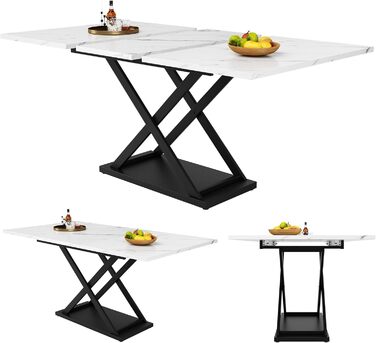 Розкладний обідній стіл Merax (120-16080 см), прямокутний мармуровий обідній стіл для 6-8 осіб, для кухні та вітальні, мармур