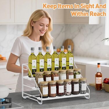 Рівнева підставка для спецій, металева підставка для спецій, регульована без свердління, тримач для спецій, органайзер для підставок для спецій для кухні, шафи та стільниці, компактна кухонна полиця (біла), 4-