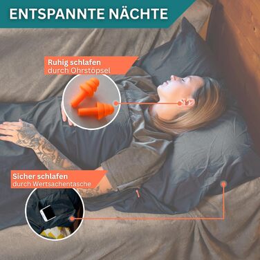 Бавовняний підклад для спального мішка - Ультралегкий та ультратонкий підклад для спального мішка без підкладки - Дорожній спальний мішок, невеликий розмір у пакувальному місці, підкладка з кишенею для подушки - Компактний та маленький, сірий бавовняний