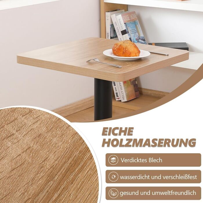 Обідній стіл Mingone 60 см, кухонний стіл, обідній стіл, маленький з дерев&39яною стільницею, квадратний стіл, дубовий вигляд з металевими ніжками, для вітальні, балкону, їдальні, 60x60x75 см, квадратний