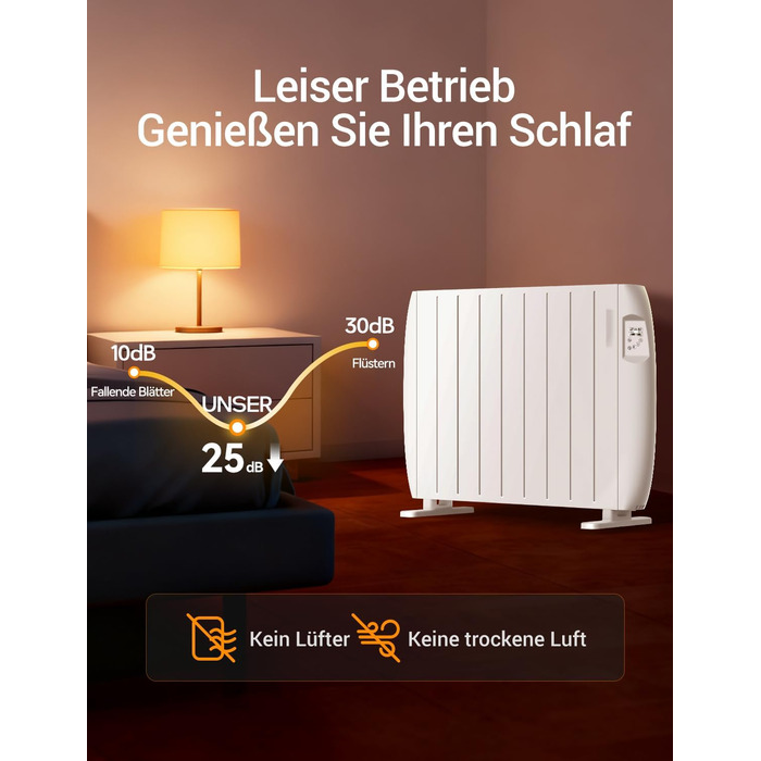 Електричний конвекторний обігрівач, електричний радіатор потужністю 2000 Вт, конвекторний обігрівач з РК-дисплеєм та цілодобовим таймером, радіатор з підставкою та настінним кріпленням, білий