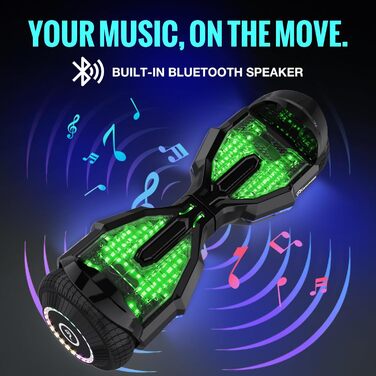 Гіроскутери EVERCROSS EV2 із сидінням – акумулятор 5,2 Аг, 15 км/год, музика через Bluetooth, 7-кольорове підсвічування педалей, вантажопідйомність 85 кг, з ховеркартом для дітей, підлітків та дорослих