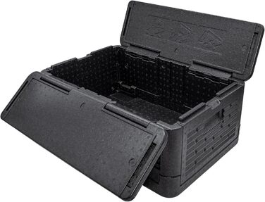 Великий складаний чорний термобокс для зберігання їжі гарячою та холодною - 42 л - Складаний підігрівач/охолоджувач їжі 60 x 41 см - Складаний пінопластовий холодильник/холодильник для їжі та напоїв з ізольованою кришкою 42 л / 60 x 41 см