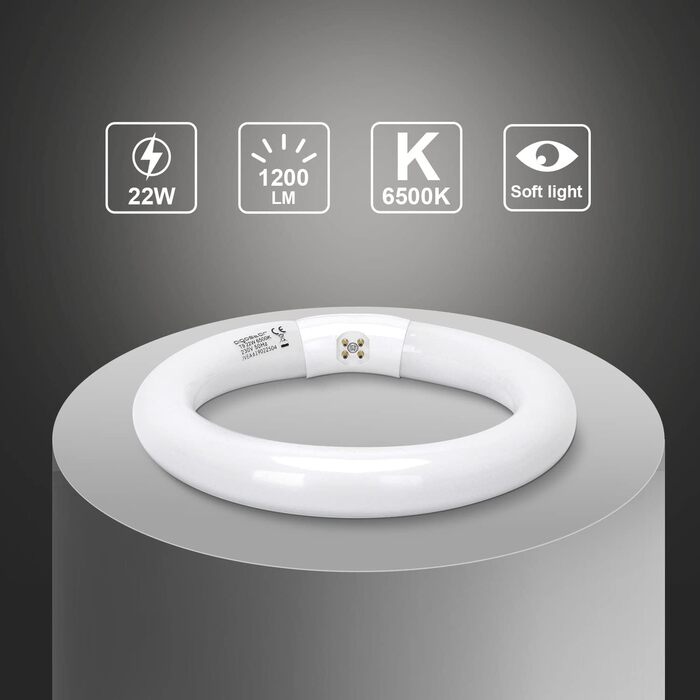 Люмінесцентна трубка Круглі круглі неонові трубки Лампа T9 21см 22Вт холодний білий 6500K 1200lm G10Q базовий цоколь Яскрава люмінесцентна трубка для кільцевої лампи.