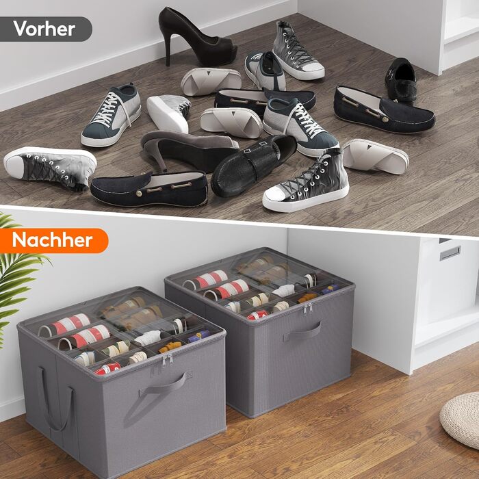 Органайзер для взуття Lifewit на 16 пар, велика взуттєва шафа з роздільниками та кришкою, компактна взуттєва коробка з ручками для зберігання взуття, сірий, комплект з 2 шт.