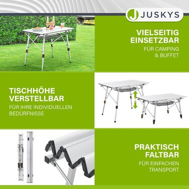 Стіл для кемпінгу Juskys 90x52 см розкладний алюмінієвий стіл Picco, легкий садовий та балконний стіл, регульований по висоті вуличний стіл сріблястий