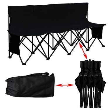 Лавка для кемпінгу Yaheetech, складна лавка, запасна лавка, футбольне сидіння, складна лавка для 4 осіб з сумкою для перенесення, чорна, 184x50x82,5 см