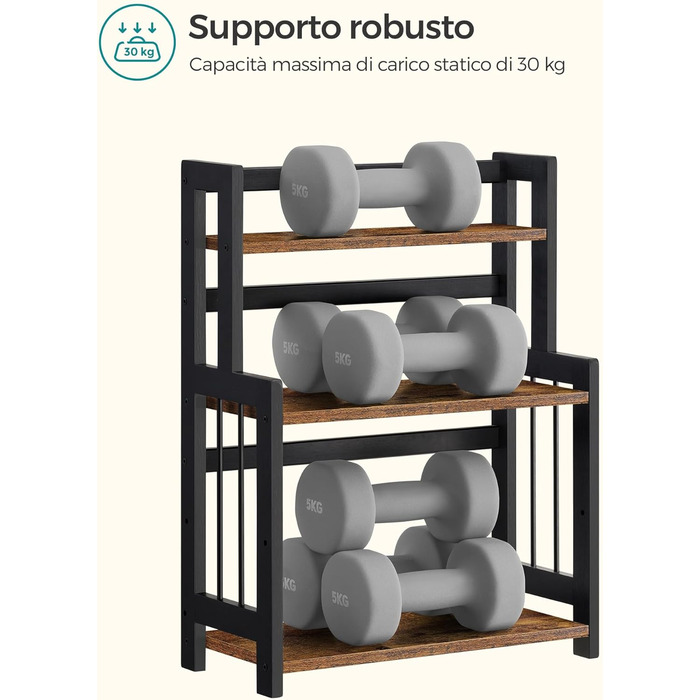 Рівнева полиця для спецій, кухонна полиця, полиця для зберігання, стільниця, бамбукова рама, для кухні, їдальні, офісу, вінтажний коричнево-чорний OFS047B01 3 яруси (41Ш см) вінтажний коричневий чорний, 3-