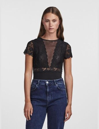 Боді PIECES жіноче, мереживне, чорне, M