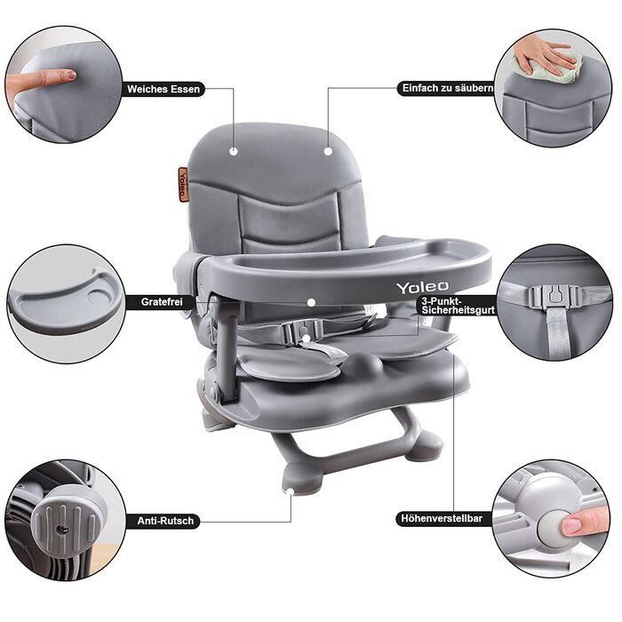 Дитячий стільчик-бустер YOLEO, Портативний стільчик для дитини, всього 2 кг, Сидіння-бустер з ременями безпеки та знімним піддоном
