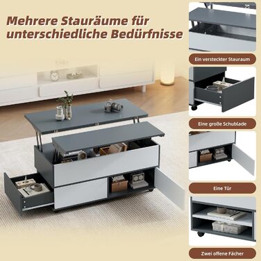 Журнальний столик Merax, стіл для вітальні з регульованою висотою, багатофункціональний журнальний столик 3-в-1 з прихованим місцем для зберігання, шухлядами та коліщатками, що трансформується в обідній стіл, диван-стіл для домашнього офісу, сіро-білий 10