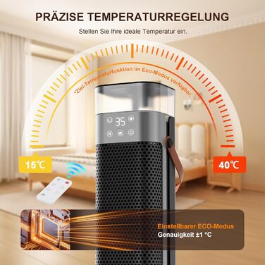 Енергозберігаючий електричний вентилятор-обігрівач, керамічний нагрівач PTC потужністю 2000 Вт з функцією зволоження, пульт дистанційного керування, коливання 75, 3 режими фонового освітлення, режим ECO, захист від перегріву та перекидання, 12-годинний та