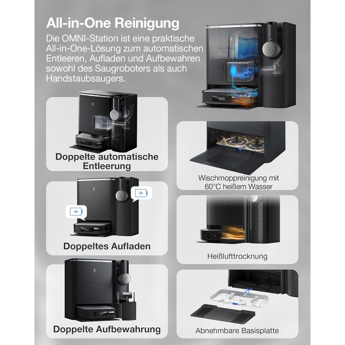 Робот-пилосос ECOVACS DEEBOT X2 Combo з функцією миття підлоги 8700 Па з ручним пилососом, подвійне автоматичне спорожнення, систе