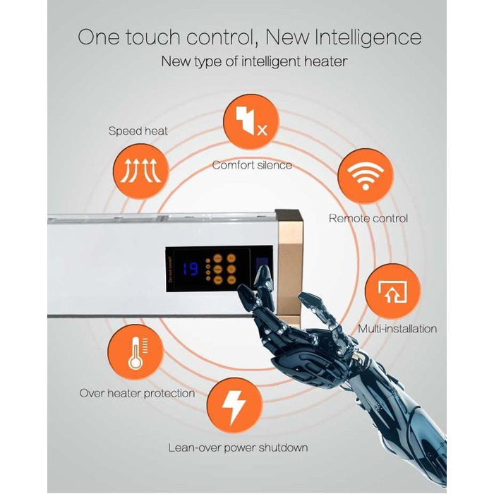 Електрична тепла підлога Sined 1800, біла тепла підлога та плінтус, 1800 Вт з пультом дистанційного керування в комплекті