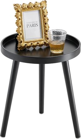 Круглий чорний журнальний столик, маленький столик, 45 x 35 см, столик для вітальні, тумбочка з ніжками з масиву дерева, скандинавський стиль, маленький дерев&39яний журнальний столик для спальні, балкону