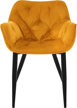 Обідні стільці ML-Design, комплект з 4 шт. , гірчично-жовтий, кухонний стілець із товстим оксамитовим м&39яким сидінням, металеві ніжки, стілець для вітальні зі спинкою та підлокітниками, стьобаний м&39який стілець, ергономічне крісло