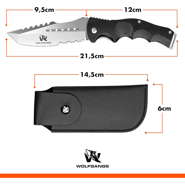 Дворучний складаний ніж Wolfgangs UNDIQUE з високоякісної сталі 440C - ЛЕГАЛЬНИЙ для носіння в Німеччині - Туристичний ніж з багат