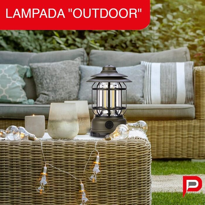 Акумуляторний світлодіодний вуличний ліхтар, ретро-дизайн - Багатоцільовий кемпінговий ліхтар, 300 лм, з регульованою яскравістю - Портативний аварійний ліхтар з гачком для намету - Світлодіодний ліхтар, виготовлений в Італії, 3115