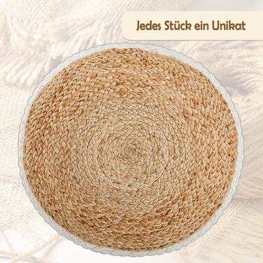 Пуф з натурального/білого джуту, круглий, 50 x В 35 см, декоративний табурет, подушка на підлогу, пуф для ніг, білий/натуральний джут