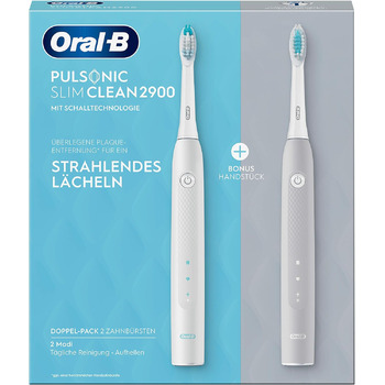 Електрична звукова зубна щітка/електрична зубна щітка Oral-B Pulsonic Slim Clean 2900, подвійна упаковка з 2 щіток, 2 режими чищення для догляду за зубами з таймером, подарунок для неї/нього, сірий/білий