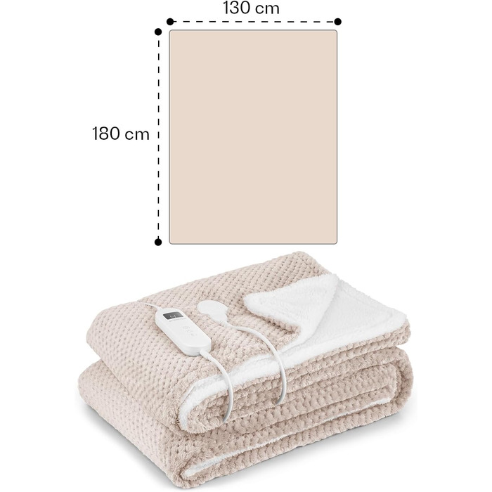 Електрична ковдра з підігрівом та автоматичним вимиканням, 180x130 см Електрична ковдра з підігрівом, яку можна прати в пральній машині, Двостороння ковдра з підігрівом для ліжка та дивана, Підігріта ковдра з 9 режимами нагріву, 180x130 см, Піщаний