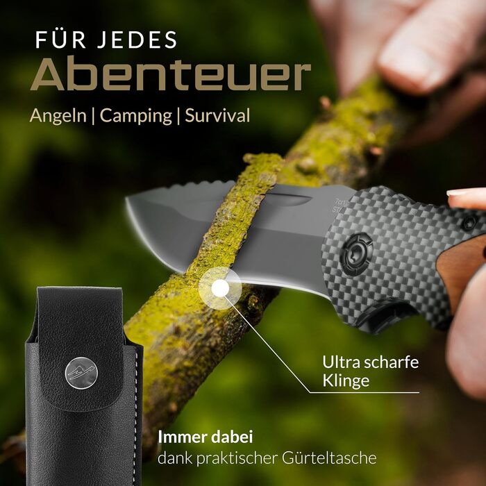 Складаний ніж BERGKVIST K20 (дворучний) з дерев'яним руків'ям та титаном - носіння дозволено - кишеньковий ніж 3-в-1 зі склом, різ