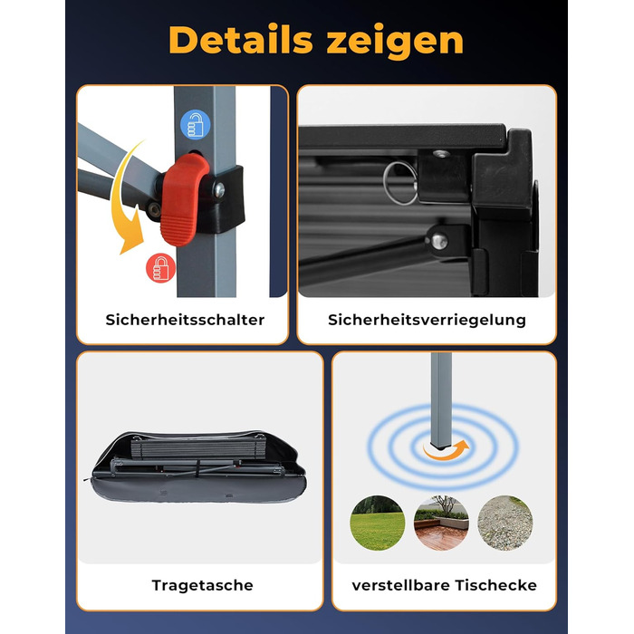 Складаний кемпінговий стіл KingCamp з алюмінієвою рамою, зсувна стільниця для 4-8 осіб, складний кемпінговий стіл з сумкою для перенесення, вантажопідйомність до 80 кг, чорний, 4 особи