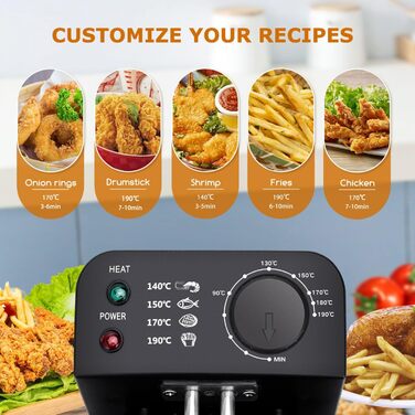 Велика подвійна фритюрниця Aigostar з 2 кошиками, 6-літрова фритюрниця з функцією холодної зони, 3600 Вт, оглядове вікно, регульований рівень нагріву до 190C, міцна та проста в догляді, чорна