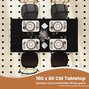 Обідній стіл LIFEZEAL 160 x 80 x 77 см, кухонний стіл для 6-8 осіб, великий обідній стіл, стіл для конференцій, стіл для бістро з вантажопідйомністю 150 кг, легко збирається (чорний)