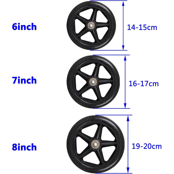 Запасне колесо BEdaw для роликів, 2 частини переднє колесо для інвалідного візка 6/7/8 дюймів, легко прокручується, зносостійке та не ковзає, переднє колесо та суцільна шина/сіра/8 дюймів/200 мм 8 дюймів/200 мм сіра