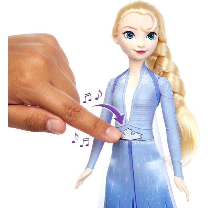 Співоча лялька-модель, співоча пригода в характерному одязі, співає пісню Where no one has been before з фільму Діснея Холодне сер