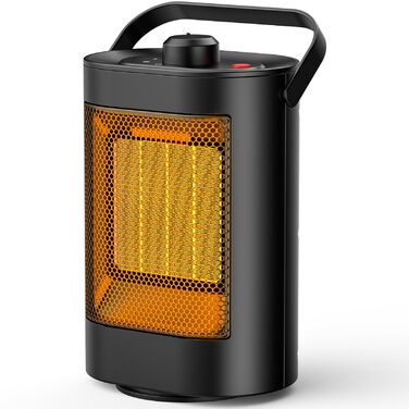 Енергозберігаючий та тихий електричний вентилятор-обігрівач - керамічний нагрівальний елемент PTC потужністю 1500 Вт, 3 швидкості, захист від перегріву/перекидання, невеликий вентилятор-обігрівач для ванної кімнати, кімнати, офісу, спальні, чорний