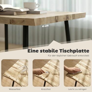 Обідній стіл HOMCOM, Кухонний стіл для 4 осіб, 110 x 70 см Сучасний обідній стіл у скандинавському стилі зі сталевим каркасом, імітація дерева для кухні, їдальні, дуб