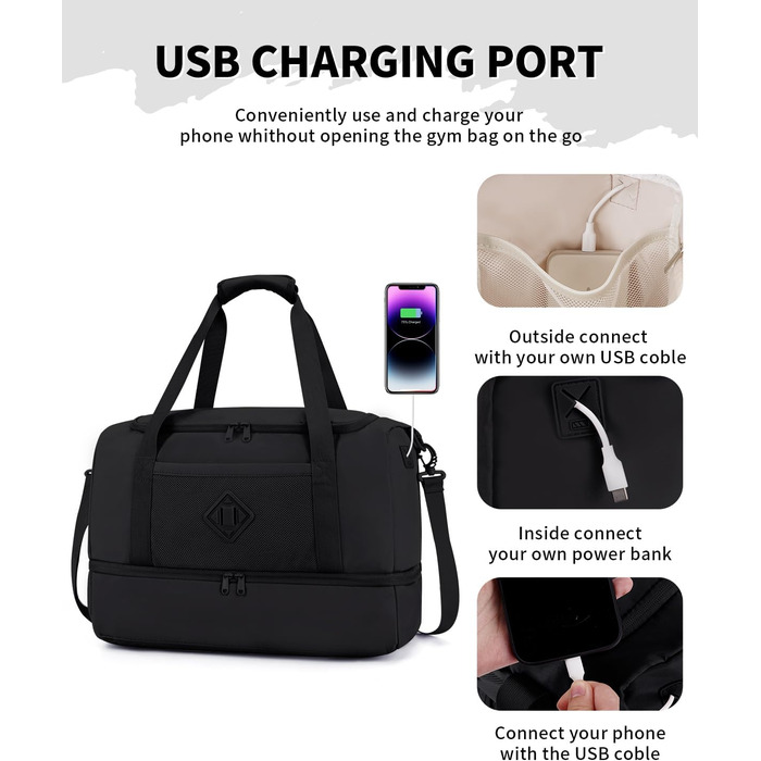 Жіноча дорожня сумка WANDF, сумка для ручної поклажі Easyjet, 45x36x20 см, велика спортивна сумка з відділенням для взуття та відділенням для вологих речей, дорожня сумка на вихідні для жінок та чоловіків для подорожей літаком та використання в спортзалі 