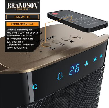 Керамічний обігрівач для ванної кімнати з дистанційним керуванням - Енергозберігаючий, тихий - Швидкий обігрівач з функцією коливання - 2 режими нагріву - Таймер - Сертифіковано GS A Золото