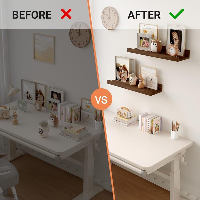 Настінна полиця, комплект з 2 шт. , 40 см плаваюча полиця з МДФ, настінна панель для рамок для картин та декору, промисловий дизайн, підходить для кабінету, спальні та кухні (вінтажний коричневий, 40 см) 40 см, комплект з 2 шт. вінтажний коричневий