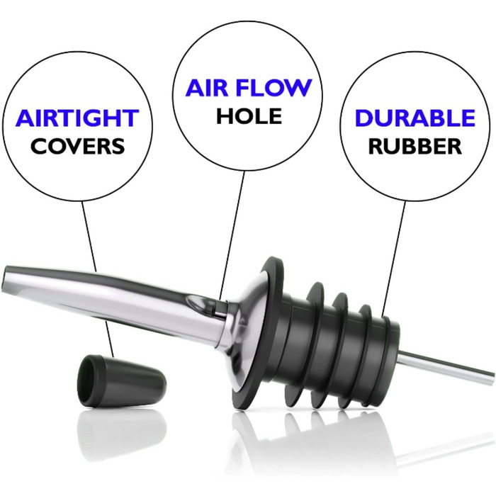 Наливник для наливу лікеру з нержавіючої сталі з гумовими пилозахисними ковпачками, набір із 12 предметів