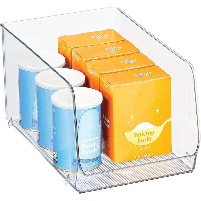 Штабельований контейнер для зберігання продуктів mDesign Кухонний органайзер з відкритим фронтом для холодильника, шафи або морозильної камери Пластиковий контейнер для холодильника Упаковка з 2 шт. Прозорий, 30,7 x 19,6 x 15,9 см