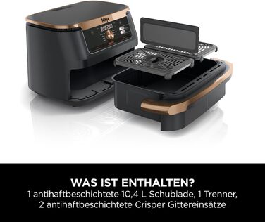 Двозонна фритюрниця Ninja Foodi FlexDrawer, фритюрниця з 10.4 відсіками та знімною перегородкою, антипригарне покриття, кошик для