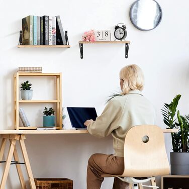 Настінна дерев&39яна полиця Uten Rustic, плаваюча полиця 42 см, комплект з 2 предметів з металевим дротом для вітальні, спальні, кухонної полиці, кольору дерева, вінтажний світло-коричневий B - колір дерева