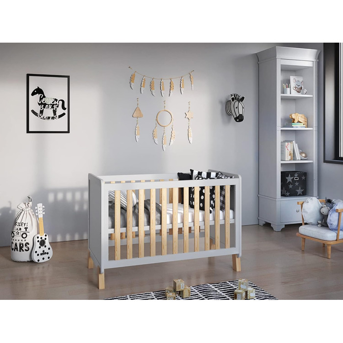 Дитяче ліжечко/спальне місце Love For Sleep 120x60 см з поролоновим матрацом Aloe Vera White-Pine Francis Дитяче ліжко Baby Bed Wood - Дитяче ліжко Дитяче ліжко, Розкладне ліжечко Дитяче ліжко White-Pine з матрацом