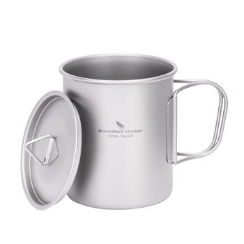 Титанова кружка Boundless Voyage з кришкою, для використання на свіжому повітрі, легка, для походів, подорожей з рюкзаком, кемпінгу (300 мл - сіра)