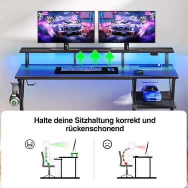 Ігровий стіл SEVEN WARRIOR зі світлодіодним освітленням та розетками, комп&39ютерний стіл 100 см з підставкою для монітора та підставкою для процесора, стіл з 2 гачками та підставкою для ніг, ідеально підходить для спальні або офісу, 100 x 47 x 87 см