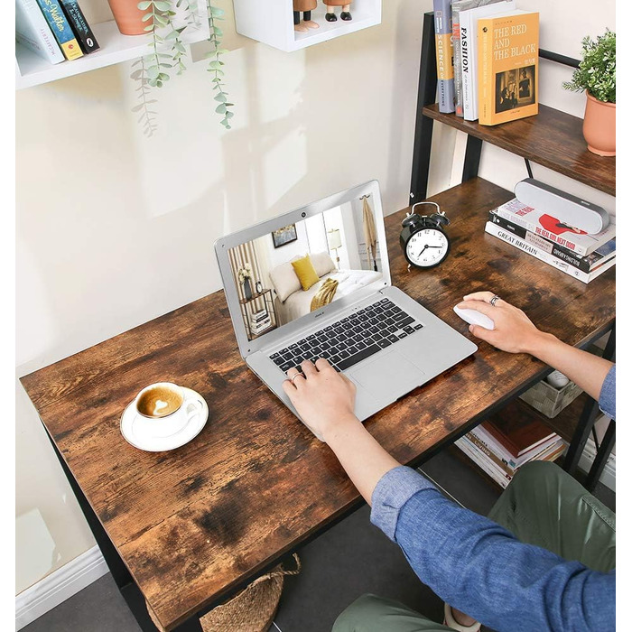 Письмовий стіл VASAGLE, комп&39ютерний стіл з полицями праворуч або ліворуч, офісний стіл шириною 120 см, для навчання, домашнього офісу, легке складання, вінтажний коричнево-чорний LWD48 шт. 120B см вінтажний коричневий чорний