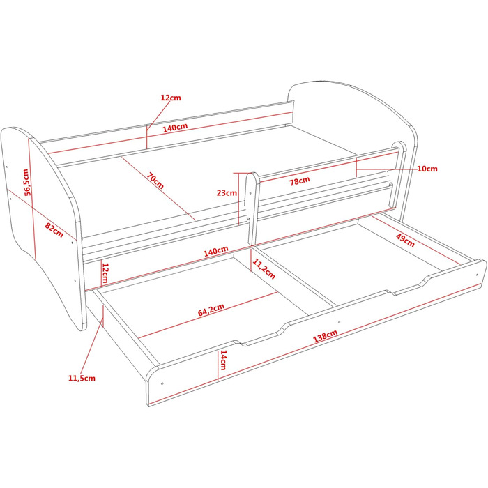 Дитяче ліжко Happy Babies - із захистом від падіння, ліжко для хлопчика 140x70, дитяче ліжко з шухлядою та матрацом, односпальне ліжко для дітей, біле/рожеве - Sweet BUBU (N.1)