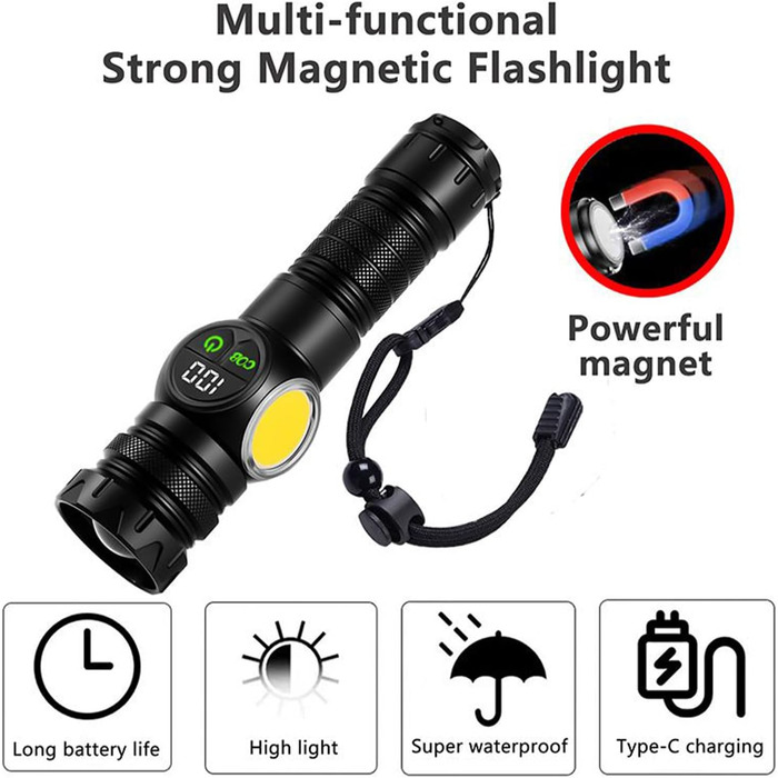 Міцний ліхтарик, багатофункціональний ручний ліхтарик, 4,2 x 17,6 см, міцний, ліхтарик на батарейках із ремінцем на зап&39ястя, аксесуар для роботи на свіжому повітрі, для походів, кемпінгу, полювання