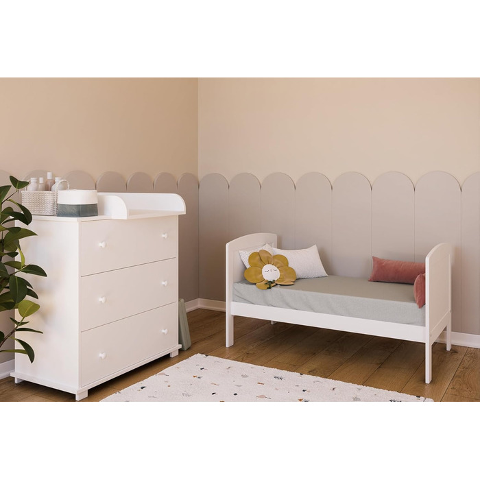 Дитяче ліжко/ліжечко Kids Collective 70x140 см з матрацом, трансформоване ліжечко, регульована висота Біле дитяче ліжко, зроблено в Європі, 70x140 см Від народження до 6 років, 70 x 140 см білий матрац